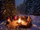 Outdoor Comfort round a campfire in winter snow