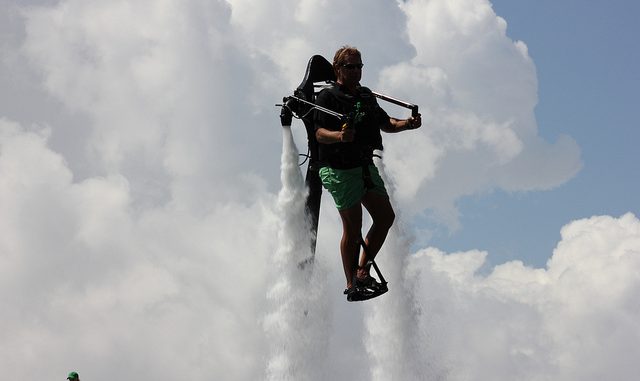 Flying in the air using a water powered jet pack