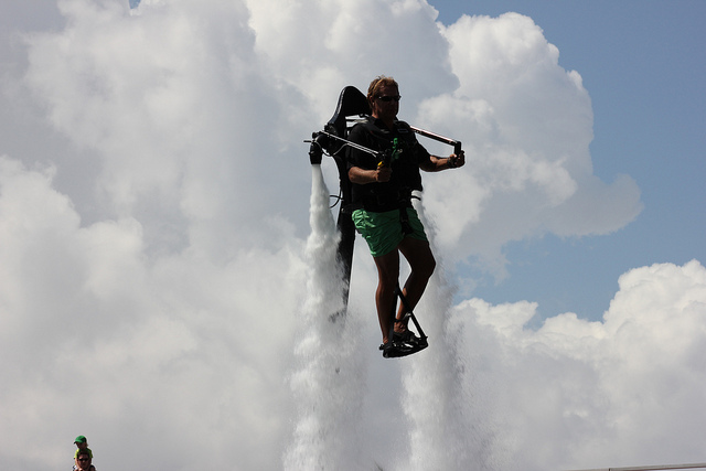 Flying in the air using a water powered jet pack