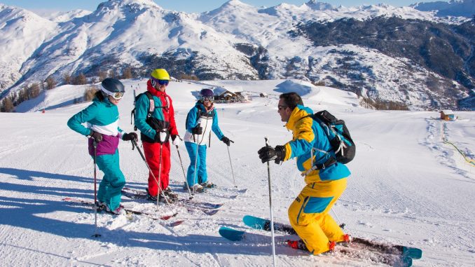 Family group ski instruction