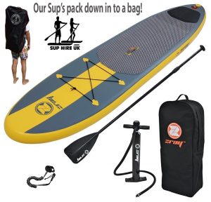 Inflatable stand up paddle board in a bag